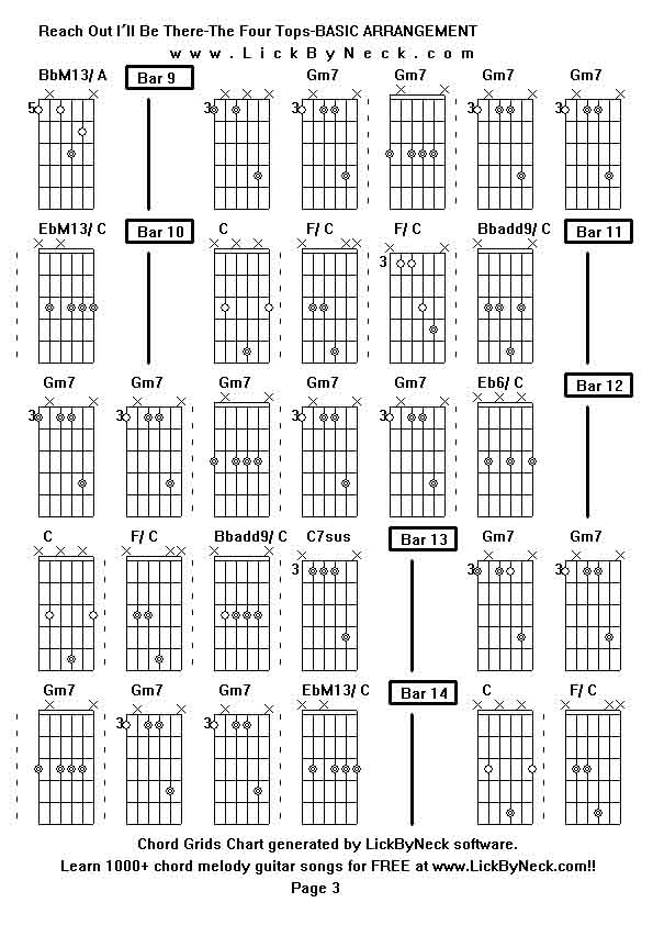 Chord Grids Chart of chord melody fingerstyle guitar song-Reach Out I'll Be There-The Four Tops-BASIC ARRANGEMENT,generated by LickByNeck software.